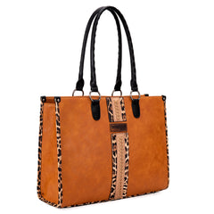 WG83G-8317  Wrangler Leopard Print Concealed Carry Tote - Brown