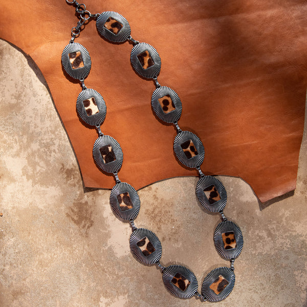 CB1008 Rustic Couture Western Cowhide Inlay Link Chain Belt MONTANA