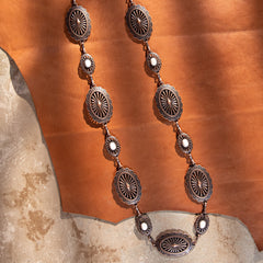CB-1013 Rustic Couture Western Oval Stone Concho Link Chain Belt