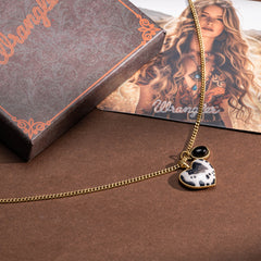 WNS2-1129G  Wrangler Jewelry Sets Cow-Print Natural Stone Pendant Gold Necklace Earrings Set - Black