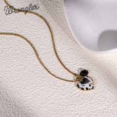 WNS2-1129G  Wrangler Jewelry Sets Cow-Print Natural Stone Pendant Gold Necklace Earrings Set - Black