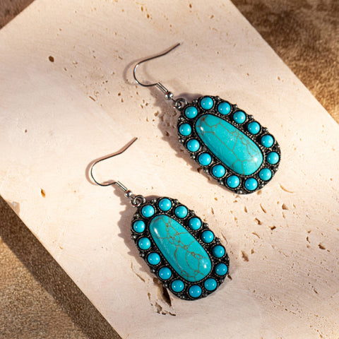 ER- 1007 Rustic Couture's  -Bohemian Turquoise/White Turquoise Stone Tear Drop Earring By Dozen