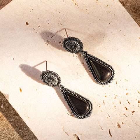 ER-1021 Rustic Couture's  Bohemian Natural Stone Tear Drop Earrings - By Pairs