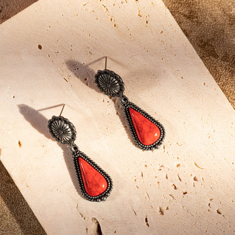 ER-1021 Rustic Couture's  Bohemian Natural Stone Tear Drop Earrings - By Pairs