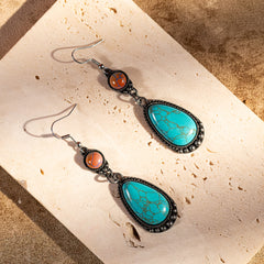 ER-1023  Rustic Couture's  Bohemian Natural Stone Tear Drop Earrings - By Pairs