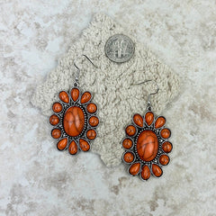 ER210131-07   Natural Stone Oval Concho Earring