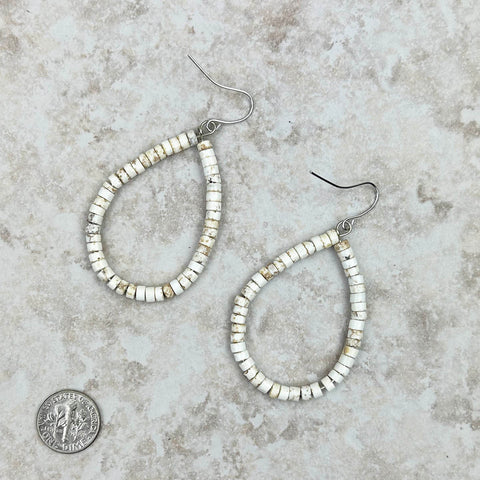 ERZ220905 roundel turquoise stone teardrop hoop Earrings