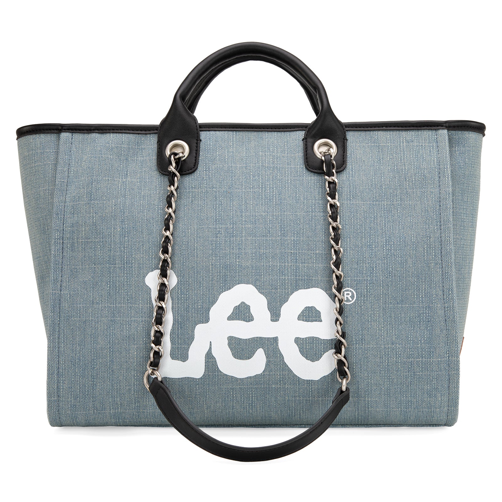 LEE45-345  LEE Canvas Denim Top Handle/Chain Strap Wide Tote