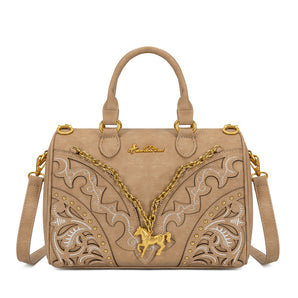 MW-HB-1380-6660-TN Montana West Western Horse Charm Satchel Crossbody Bag - Tan