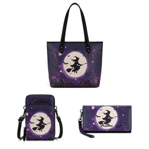 MW-MX-SET3-1404-PP Montana West Halloween Witch Tote Bag 3 Piece Set - Purple