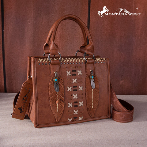 MW1259-8120  Montana West Feather Collection Tote/Crossbody