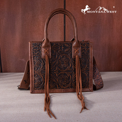MW1268-8120S   Montana West Embossed Floral Tote/Crossbody - Brown