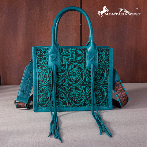 MW1268-8120S   Montana West Embossed Floral Tote/Crossbody - Turquoise
