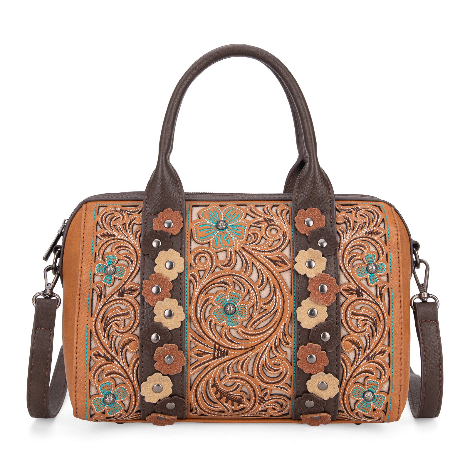 MW1313-9800 Montana West Embroidered Barrel Satchel Bag/Crossbody