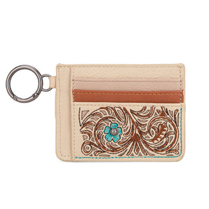 MW1313-W014 Montana West Embroidered Floral Mini Zip Card Case