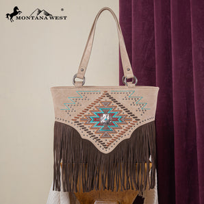 MW1315G-8317 Montana West Embroidered Collection Concealed Carry Tote - Tan