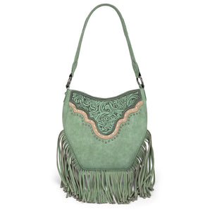 MW1323G-918 Montana West Tooled Fringe Collection Hobo Shoulder Bag