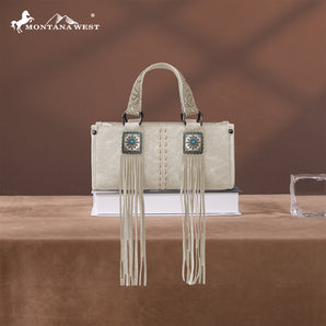 MW1351-888 Montana West Western Fringe Concho Collection Mini Crossbody Bag - Beige