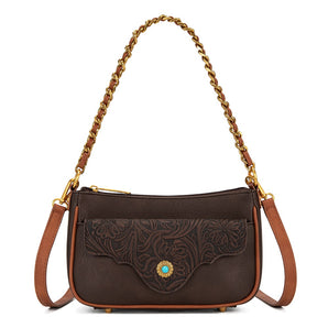 MW1362-818CF Montana West Tooled Floral Chain Shoulder Crossbody Bag - Coffee