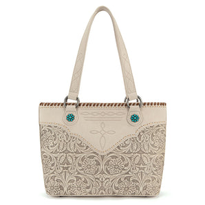 MW1375G-8317TN Montana West Tooled Floral Concealed Carry Tote Bag - Tan