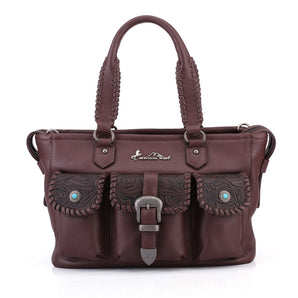 MW26014 Montana West Genuine Leather Buckle Floral Tooled Tote/Crossbody