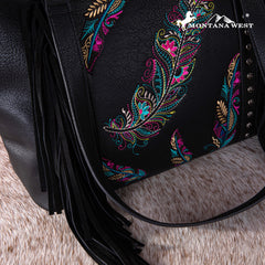 MW1242G-8317  Montana West Embroidered Feather Collection Concealed Carry Tote
