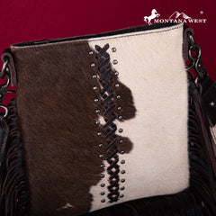 RLC-L186 Montana West Genuine Leather Hair-On  Fringe Crossbody with Detailed Leather Strap-Coffee