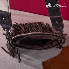 RLC-L186 Montana West Genuine Leather Hair-On  Fringe Crossbody with Detailed Leather Strap-Coffee