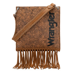 WG45G-918 Wrangler Floral Embossed Fringe Concealed Carry Hobo/Crossbody - Light Brown