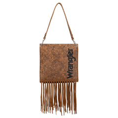 WG45G-918 Wrangler Floral Embossed Fringe Concealed Carry Hobo/Crossbody - Light Brown