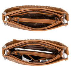 WG45G-918 Wrangler Floral Embossed Fringe Concealed Carry Hobo/Crossbody - Light Brown