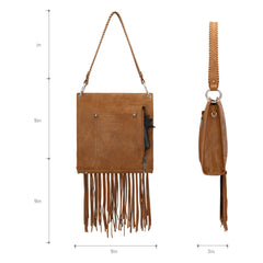 WG45G-918 Wrangler Floral Embossed Fringe Concealed Carry Hobo/Crossbody - Light Brown