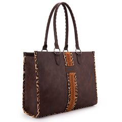 WG83G-8317  Wrangler Leopard Print Concealed Carry Tote - Coffee