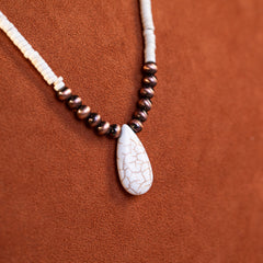 RNS-1022  Rustic Couture's  Beaded Tear Drop  Pendant Necklace