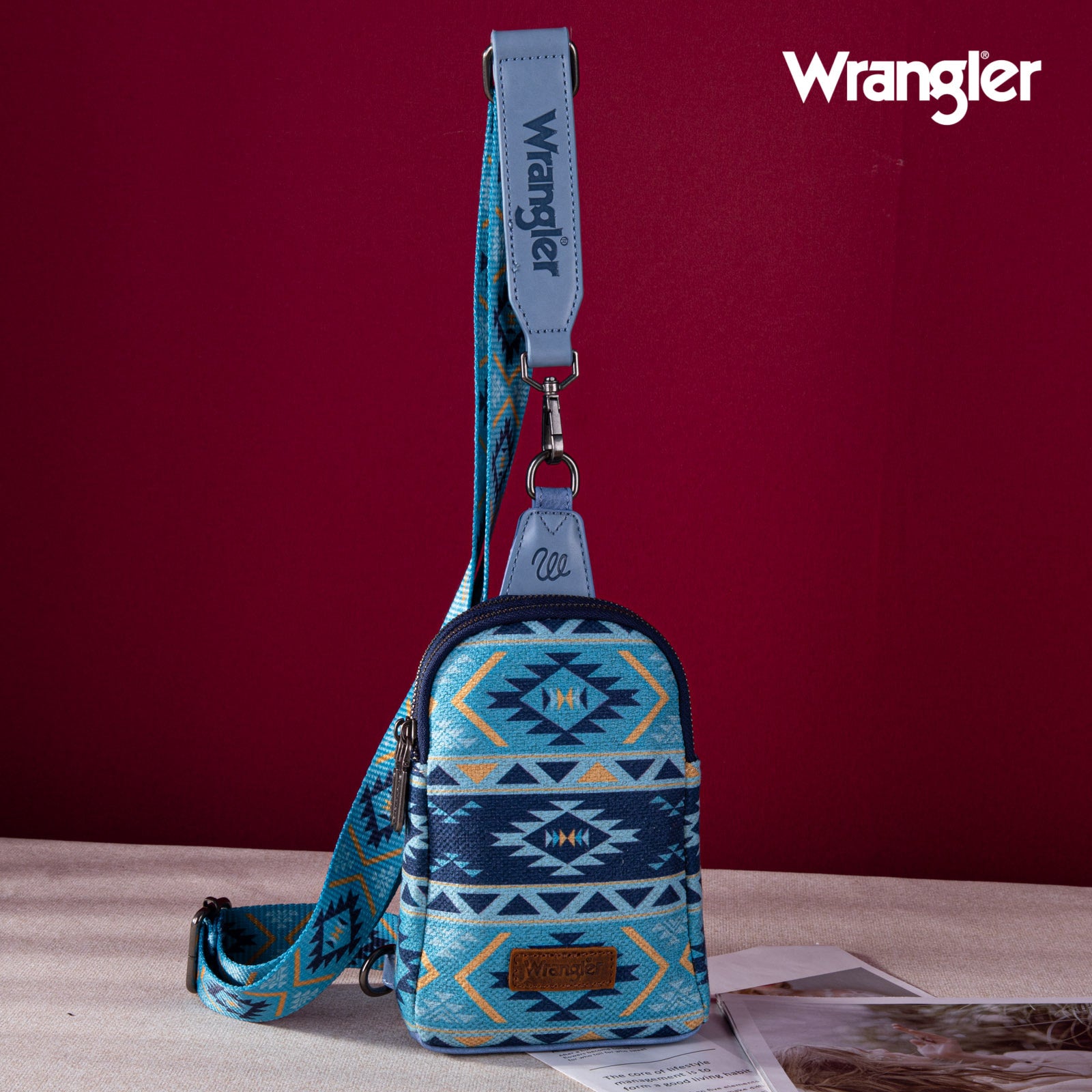 WG2205-210 Wrangler Aztec Print Crossbody Sling Chest Bag - Navy