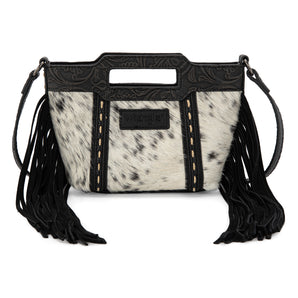 WG283-8015 Wrangler Genuine Cowhide Top Handle Fringe Crossbody - Black