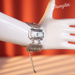 WGW-1003  Wrangler  Silver  Chain Concho Cuff Bracelet Turquoise  Stone - Turquoise