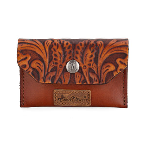 MWS-1004 Montana West Genuine Leather Tooled Mini Card Case Wallet