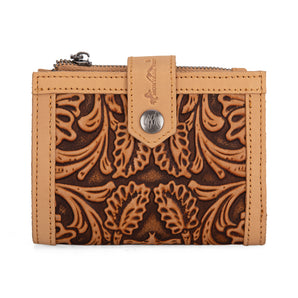 MWS-1002 Montana West Genuine Leather Tooled BI-Fold RFID Wallet