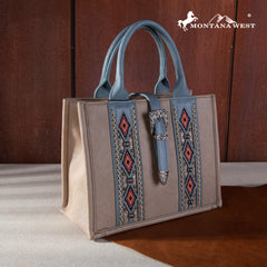 MW1254G-8120S   Montana West Buckle Aztec Concealed Carry Tote/Crossbody - Khaki