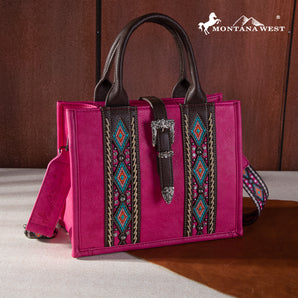 MW1254G-8120S Montana West Buckle Aztec Concealed Carry Tote/Crossbody - Hot Pink