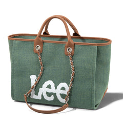 LEE45-345  LEE Canvas Denim Top Handle/Chain Strap Wide Tote