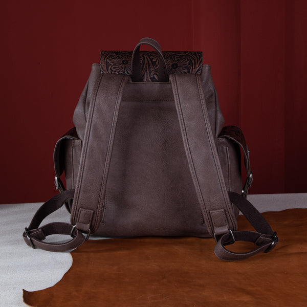 WG12-9110B Wrangler Vintage Floral Tooled Backpack - Coffee  display picture 1