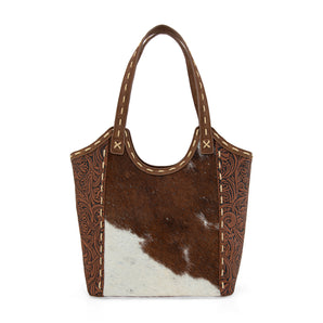 TR199G-8250 Trinity Ranch Genuine Hair-On Cowhide Tooled Concealed Carry Tote