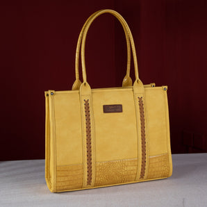 WG102G-8119 Wrangler Croc Print Concealed Carry Wide Tote - Mustard