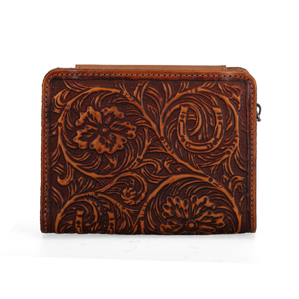 MWS-1007 Montana West Genuine Leather Tooled Tri-Fold RFID Wallet
