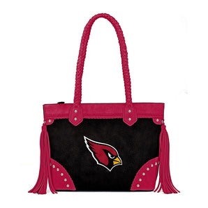 NFL-HB-ARZ-010 Arizona Cardinals Braided Tassel Rivet Tote Bag - Black