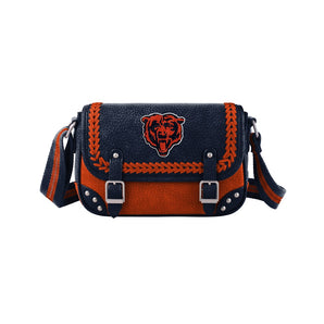 NFL-HB-CHI-013-DB Chicago Bears Braided Stitch Crossbody Satchel Bag - Dark Blue