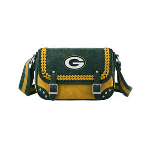 NFL-HB-GB-013-GN Green Bay Packers Braided Stitch Crossbody Satchel Bag - Green