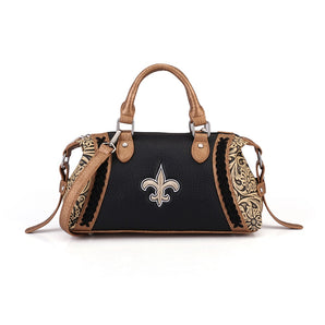 NFL-HB-NO-003-BK-M New Orleans Saints Braided Trim Satchel Bag - Black